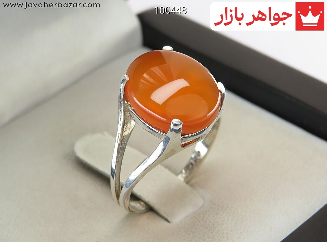 انگشتر نقره عقیق یمنی نارنجی طرح ترنم زنانه [شرف الشمس]